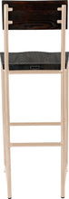 Load image into Gallery viewer, Off white metal stool with back with black stain ash wood made in UK - back view round frame
