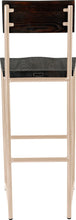 Load image into Gallery viewer, Off white metal stool with back with black stain ash wood made in UK - back view round frame
