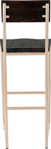 Off white metal stool with back with black stain ash wood made in UK - back view round frame