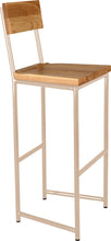 Load image into Gallery viewer, Off white metal stool with back with natural stain ash wood made in UK - angle view round frame
