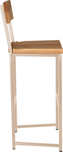 Load image into Gallery viewer, Off white metal stool with back with natural stain ash wood made in UK - side view round frame
