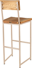Load image into Gallery viewer, Off white metal stool with back with natural stain ash wood made in UK - back side view round frame
