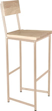 Load image into Gallery viewer, Off white metal stool with back with whitewash stain ash wood made in UK - angle view round frame
