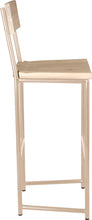 Load image into Gallery viewer, Off white metal stool with back with whitewash stain ash wood made in UK - side view round frame

