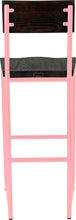 Load image into Gallery viewer, Pink metal stool with back with black stain ash wood made in UK - back view round frame
