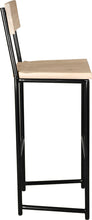 Load image into Gallery viewer, Gloss black metal stool with back with whitewash stain ash wood made in UK - side view round frame
