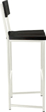 Load image into Gallery viewer, Gloss white metal stool with back with black stain ash wood made in UK - side view round frame
