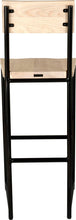 Load image into Gallery viewer, Black metal stool with back with whitewash stain ash wood made in UK - back view round frame
