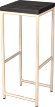 Load image into Gallery viewer, Off white metal stool with black stain ash wood made in UK - angle view round frame
