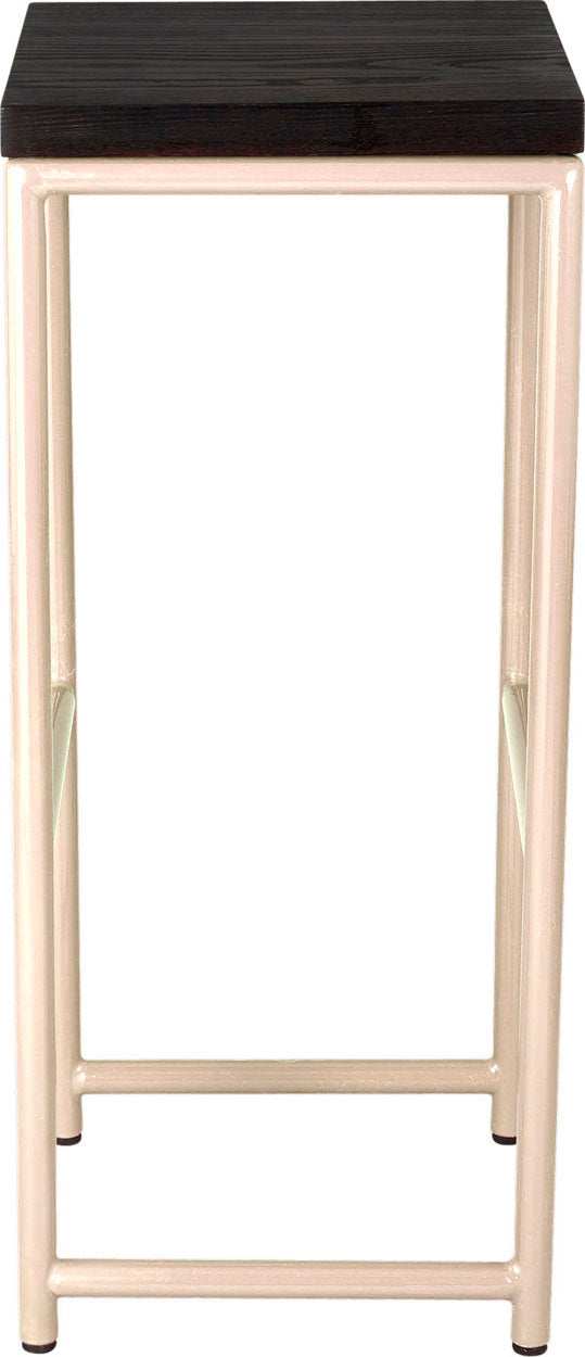 Off white metal stool with black stain ash wood made in UK - side view round frame