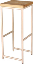 Load image into Gallery viewer, Off white metal stool with natural stain ash wood made in UK - angle view round frame
