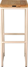 Load image into Gallery viewer, Off white metal stool with natural stain ash wood made in UK - back view round frame
