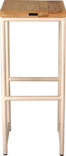 Load image into Gallery viewer, Off white metal stool with natural stain ash wood made in UK - back view round frame
