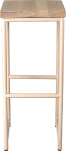 Off white metal stool with whitewash stain ash wood made in UK - front view round frame