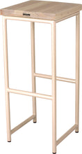 Load image into Gallery viewer, Off white metal stool with whitewash stain ash wood made in UK - back side view round frame
