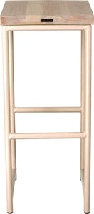 Off white metal stool with whitewash stain ash wood made in UK - back view round frame