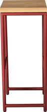 Load image into Gallery viewer, Crimson red metal stool with natural stain ash wood made in UK - side view round frame
