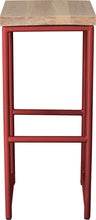 Load image into Gallery viewer, Crimson red metal stool with whitewash stain ash wood made in UK - front view round frame
