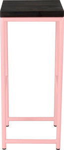 Pink metal stool with black stain ash wood made in UK - side view round frame