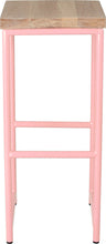 Load image into Gallery viewer, Pink metal stool with whitewash stain ash wood made in UK - front view round frame
