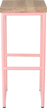 Load image into Gallery viewer, Pink metal stool with whitewash stain ash wood made in UK - front view round frame
