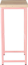 Load image into Gallery viewer, Pink metal stool with whitewash stain ash wood made in UK - side view round frame
