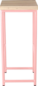 Pink metal stool with whitewash stain ash wood made in UK - side view round frame