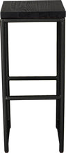 Load image into Gallery viewer, Gloss black metal stool with black stain ash wood made in UK - front view round frame

