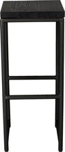 Load image into Gallery viewer, Gloss black metal stool with black stain ash wood made in UK - front view round frame
