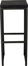 Load image into Gallery viewer, Gloss black metal stool with black stain ash wood made in UK - front view round frame
