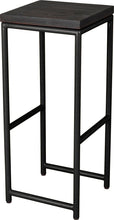Load image into Gallery viewer, Gloss black metal stool with black stain ash wood made in UK - angle view round frame
