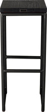 Load image into Gallery viewer, Gloss black metal stool with black stain ash wood made in UK - back view round frame
