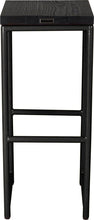 Load image into Gallery viewer, Gloss black metal stool with black stain ash wood made in UK - back view round frame

