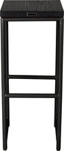 Load image into Gallery viewer, Gloss black metal stool with black stain ash wood made in UK - back view round frame
