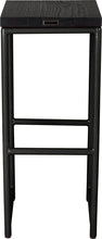 Load image into Gallery viewer, Gloss black metal stool with black stain ash wood made in UK - back view round frame
