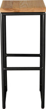 Load image into Gallery viewer, Gloss black metal stool with natural stain ash wood made in UK - front view round frame
