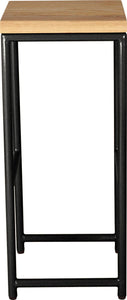 Gloss black metal stool with natural stain ash wood made in UK - side view round frame