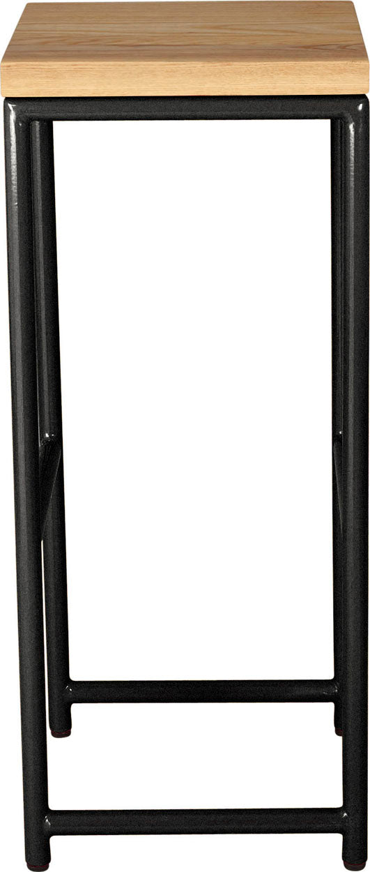 Gloss black metal stool with natural stain ash wood made in UK - side view round frame