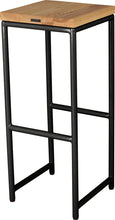 Load image into Gallery viewer, Gloss black metal stool with natural stain ash wood made in UK - back side view round frame
