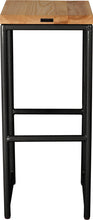 Load image into Gallery viewer, Gloss black metal stool with natural stain ash wood made in UK - back view round frame
