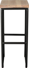 Load image into Gallery viewer, Gloss black metal stool with whitewash stain ash wood made in UK - front view round frame
