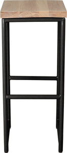 Gloss black metal stool with whitewash stain ash wood made in UK - front view round frame