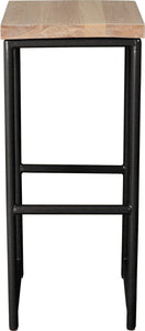 Gloss black metal stool with whitewash stain ash wood made in UK - front view round frame