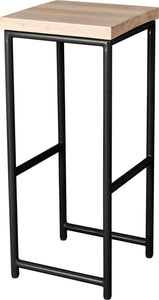 Gloss black metal stool with whitewash stain ash wood made in UK - angle view round frame