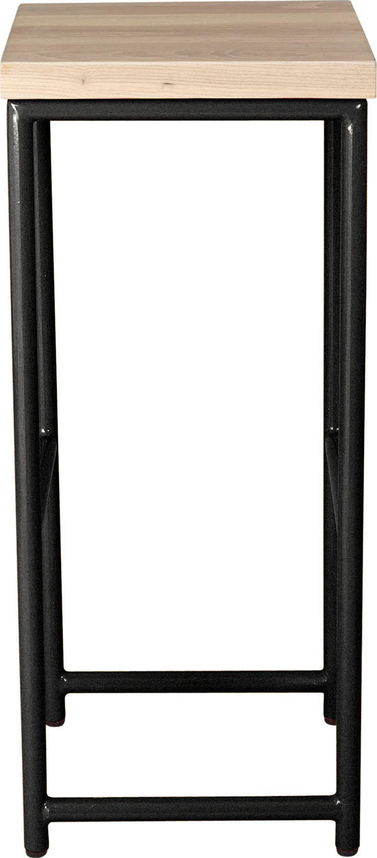 Gloss black metal stool with whitewash stain ash wood made in UK - side view round frame