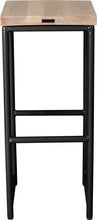Load image into Gallery viewer, Gloss black metal stool with whitewash stain ash wood made in UK - back view round frame
