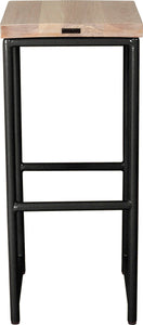 Gloss black metal stool with whitewash stain ash wood made in UK - back view round frame