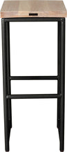 Load image into Gallery viewer, Gloss black metal stool with whitewash stain ash wood made in UK - back view round frame

