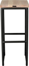 Load image into Gallery viewer, Gloss black metal stool with whitewash stain ash wood made in UK - back view round frame
