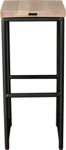 Load image into Gallery viewer, Gloss black metal stool with whitewash stain ash wood made in UK - back view round frame
